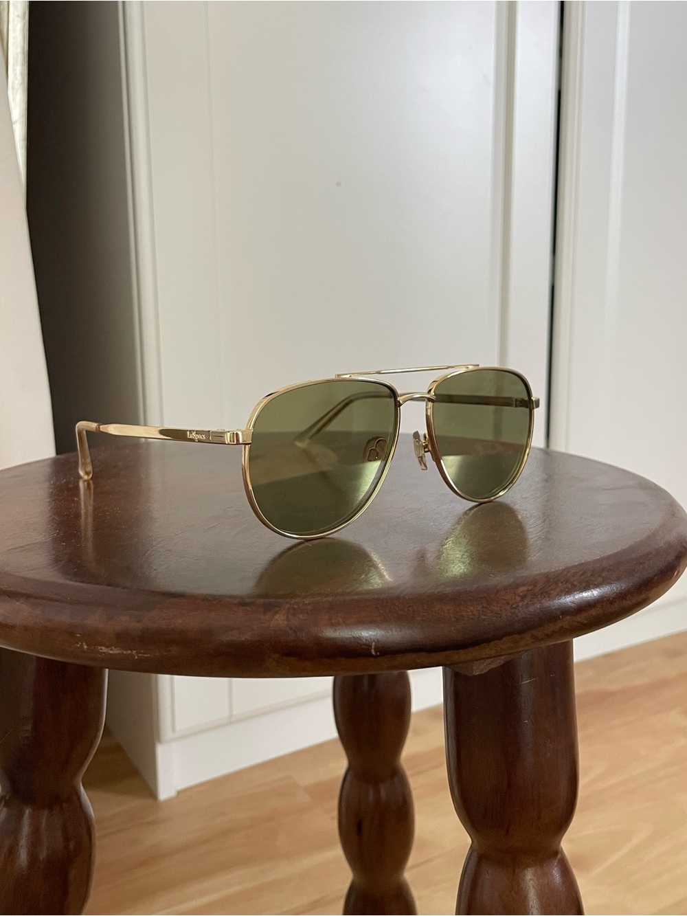 Le Specs Gold Frame Green Lens Aviator Sunglasses